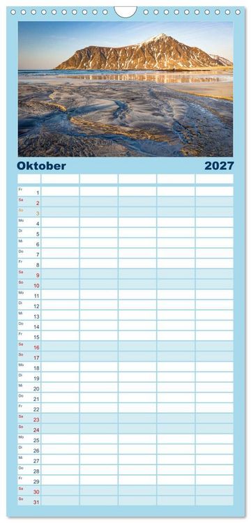 Produktbild: Familienplaner 2027 - Licht des Nordens - LOFOTEN mit 5 Spalten (Wandkalender, 21 x 45 cm) CALVENDO