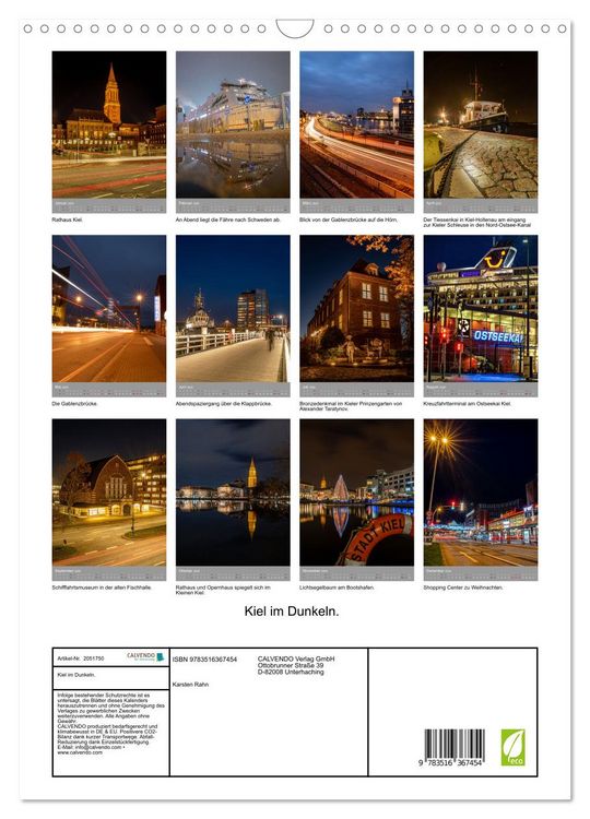 Produktbild: Kiel im Dunkeln. (Wandkalender 2026 DIN A3 hoch), CALVENDO Monatskalender