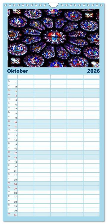 Produktbild: Familienplaner 2026 - Bilder aus Licht - Notre Dame de Chartres mit 5 Spalten (Wandkalender, 21 x 45 cm) CALVENDO