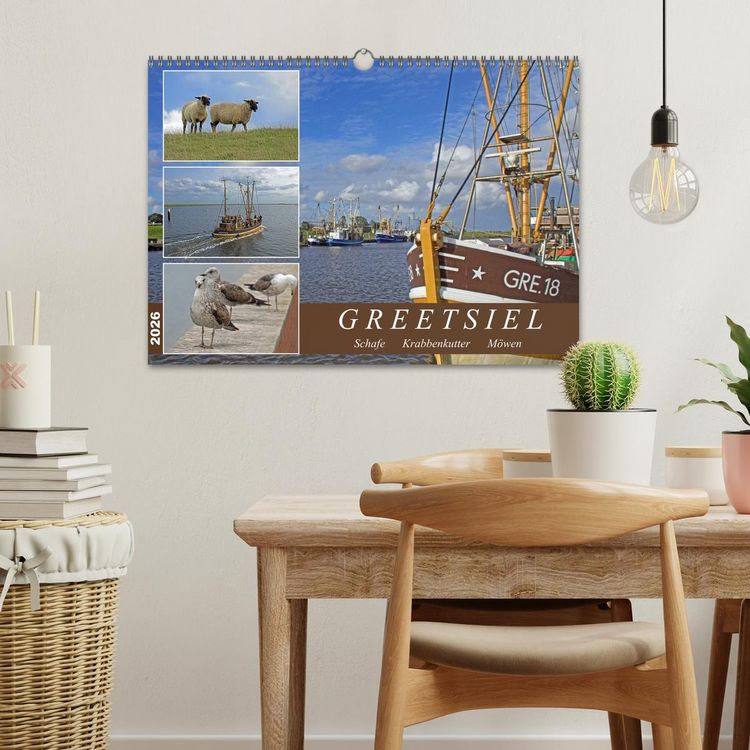 Produktbild: GREETSIEL - Schafe - Krabbenkutter - M&ouml;wen (Wandkalender 2026 DIN A3 quer), CALVENDO Monatskalender