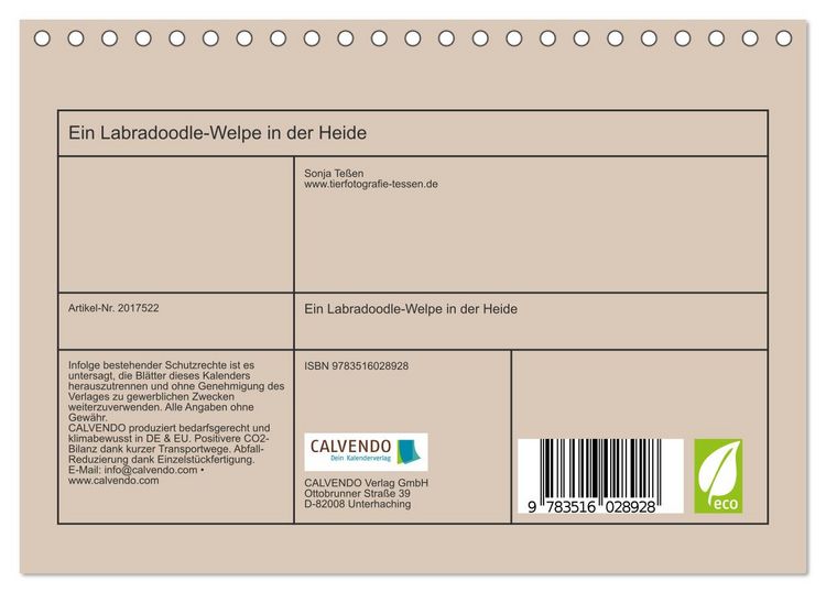 Produktbild: Ein Labradoodle-Welpe in der Heide (Tischkalender 2026 DIN A5 quer), CALVENDO Monatskalender