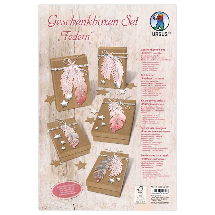 Produktbild: URSUS Geschenkboxen-Set "Federn", ros&eacute;/silber
