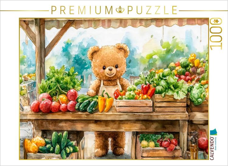 Produktbild: CALVENDO Puzzle Teddy verkauft Obst auf dem Wochenmarkt | 1000 Teile Lege-Gr&ouml;&szlig;e 64x48cm Foto-Puzzle f&uuml;r gl&uuml;ckliche Stunden