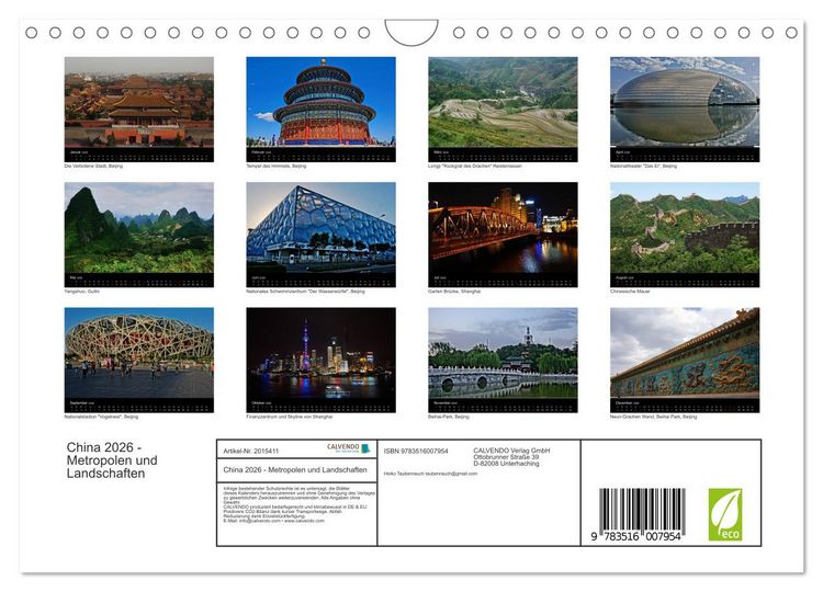 Produktbild: China 2026 - Metropolen und Landschaften (Wandkalender 2026 DIN A4 quer), CALVENDO Monatskalender