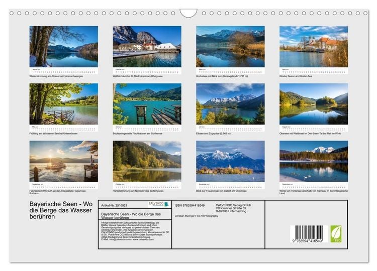 Produktbild: Bayerische Seen - Wo die Berge das Wasser ber&uuml;hren (Wandkalender 2027 DIN A3 quer), CALVENDO Monatskalender