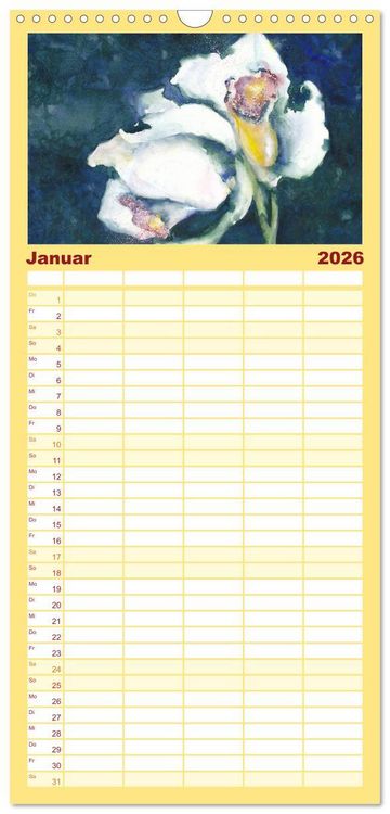 Produktbild: Familienplaner 2026 - Blumenaquarelle aus der N&auml;he mit 5 Spalten (Wandkalender, 21 x 45 cm) CALVENDO