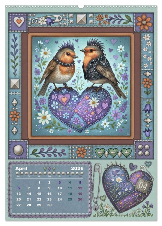 Produktbild: V&ouml;gel. Kleine Punks. Gro&szlig;es Herz. (Wandkalender 2026 DIN A2 hoch), CALVENDO Monatskalender
