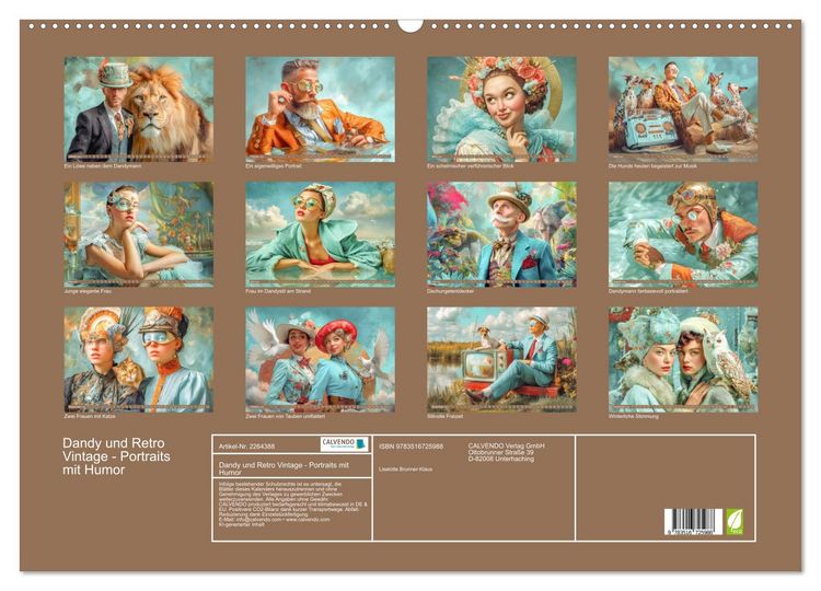 Produktbild: Dandy und Retro Vintage - Portraits mit Humor (Wandkalender 2026 DIN A2 quer), CALVENDO Monatskalender