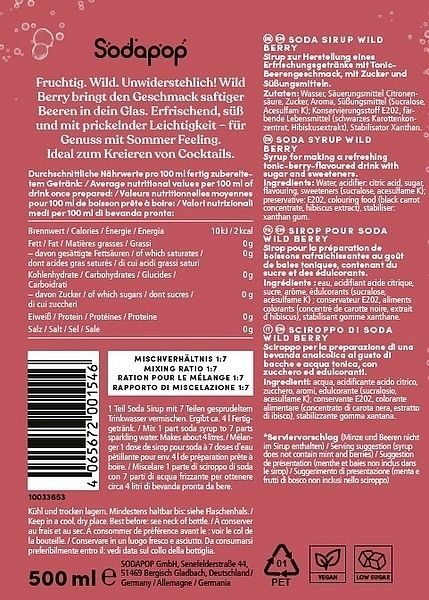 Produktbild: SODAPOP Wild Berry Bar Sirup 500ml f&uuml;r 4 Liter