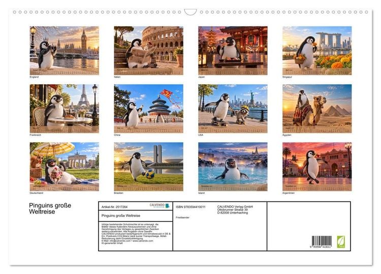 Produktbild: Pinguins gro&szlig;e Weltreise (Wandkalender 2027 DIN A2 quer), CALVENDO Monatskalender