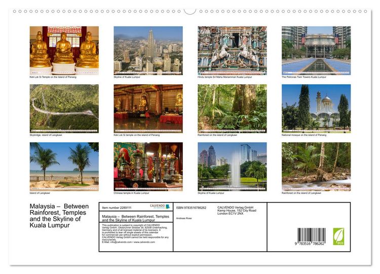 Produktbild: Malaysia &ndash; Between Rainforest, Temples and the Skyline of Kuala Lumpur (High Quality Premium Wall Calendar 2027 DIN A2 landscape),CALVENDO 12 Month Wall Calendar