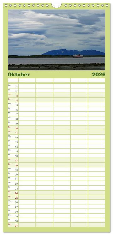 Produktbild: Familienplaner 2026 - Hurtigruten - Entlang der norwegischen K&uuml;ste mit 5 Spalten (Wandkalender, 21 x 45 cm) CALVENDO