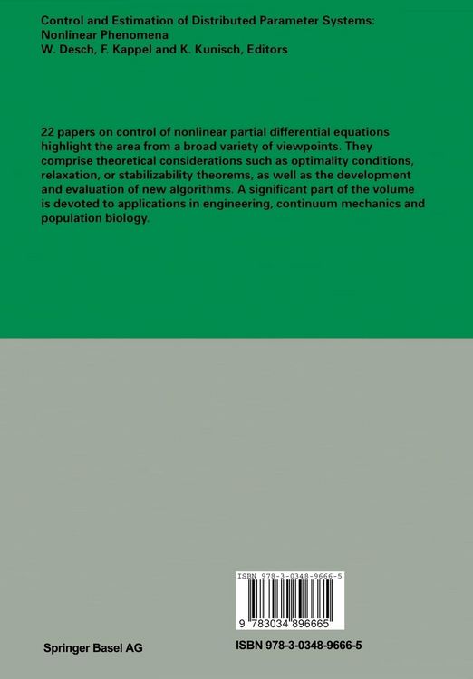 Produktbild: Control and Estimation of Distributed Parameter Systems: Nonlinear Phenomena