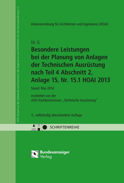 Produktbild: HOAI - Besondere Leistungen bei der Planung von Anlagen der Technischen Ausr&uuml;stung nach Teil 4 Abschnitt 2, Anlage 15, Nr. 15.1 HOAI 2013