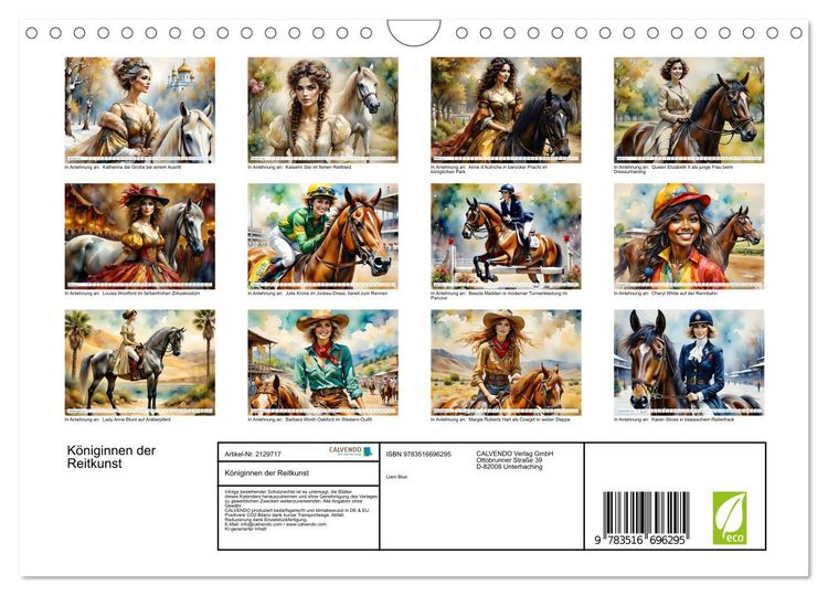 Produktbild: K&ouml;niginnen der Reitkunst (Wandkalender 2026 DIN A4 quer), CALVENDO Monatskalender