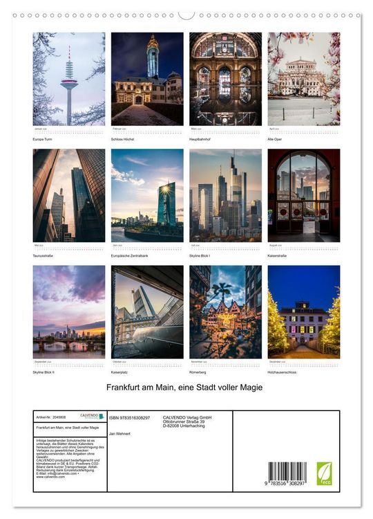Produktbild: Frankfurt am Main, eine Stadt voller Magie (hochwertiger Premium Wandkalender 2026 DIN A2 hoch), Kunstdruck in Hochglanz