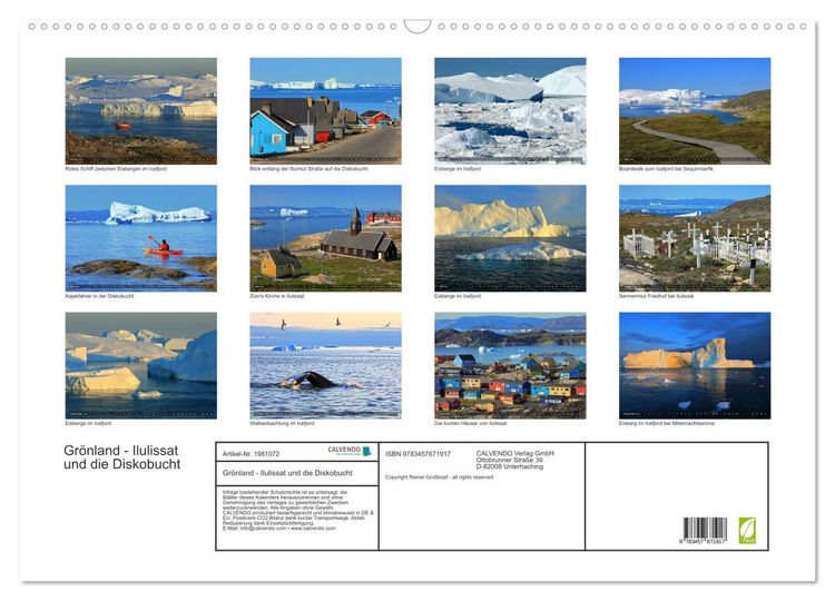 Produktbild: Gr&ouml;nland - Ilulissat und die Diskobucht (Wandkalender 2026 DIN A2 quer), CALVENDO Monatskalender