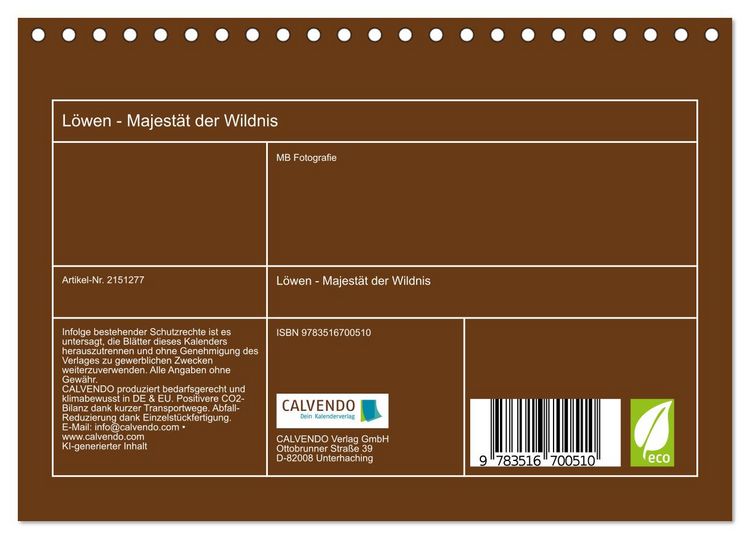 Produktbild: L&ouml;wen - Majest&auml;t der Wildnis (Tischkalender 2026 DIN A5 quer), CALVENDO Monatskalender