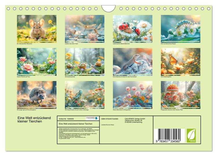 Produktbild: Eine Welt entz&uuml;ckend kleiner Tierchen (Wandkalender 2026 DIN A4 quer), CALVENDO Monatskalender