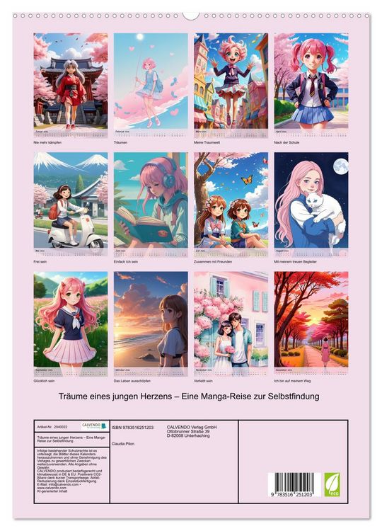 Produktbild: Tr&auml;ume eines jungen Herzens &ndash; Eine Manga-Reise zur Selbstfindung (hochwertiger Premium Wandkalender 2026 DIN A2 hoch), Kunstdruck in Hochglanz