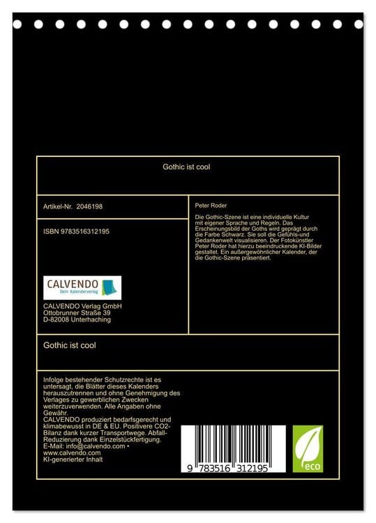 Produktbild: Gothic ist cool (Tischkalender 2026 DIN A5 hoch), CALVENDO Monatskalender