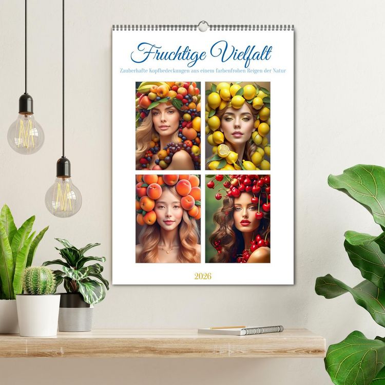 Produktbild: Fruchtige Vielfalt - Zauberhafte Kopfbedeckungen aus einem farbenfrohen Reigen der Natur (Wandkalender 2026 DIN A2 hoch), CALVENDO Monatskalender
