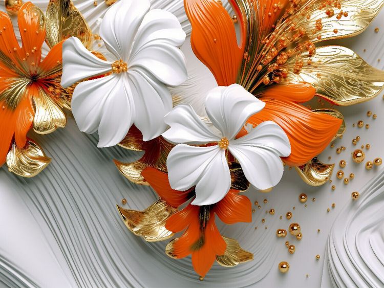 Produktbild: CALVENDO Puzzle Elegante Wellen - edle Bl&uuml;ten in orange, gold und wei&szlig; | 1000 Teile Lege-Gr&ouml;&szlig;e 64x48cm Foto-Puzzle f&uuml;r gl&uuml;ckliche Stunden