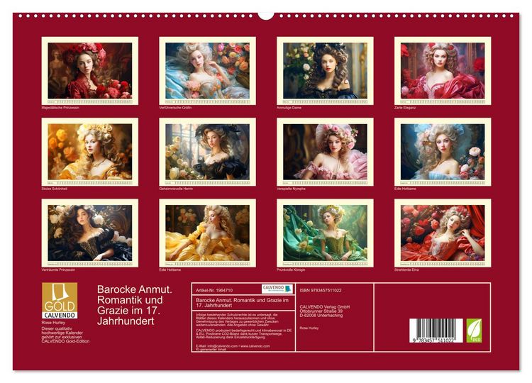 Produktbild: Barocke Anmut. Romantik und Grazie im 17. Jahrhundert (hochwertiger Premium Wandkalender 2026 DIN A2 quer), Kunstdruck in Hochglanz