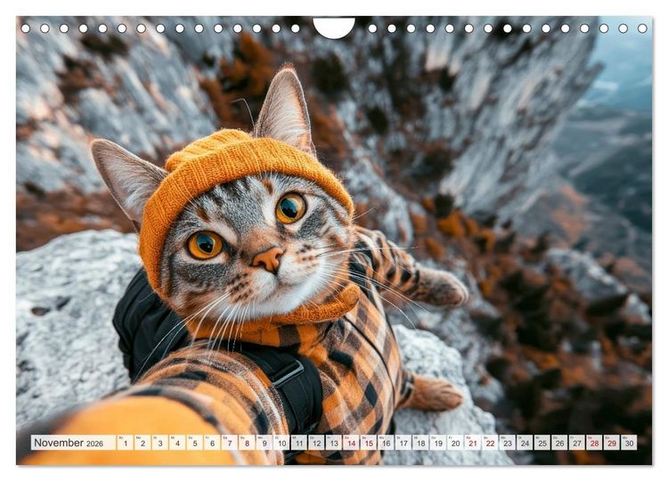 Produktbild: KATZEN-SELFIES Tierische Reiselust (Wandkalender 2026 DIN A4 quer), CALVENDO Monatskalender