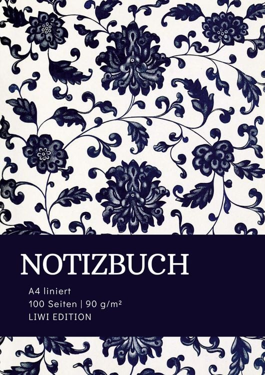 Produktbild: Notizbuch A4 liniert - 100 Seiten Soft Cover - floral blau