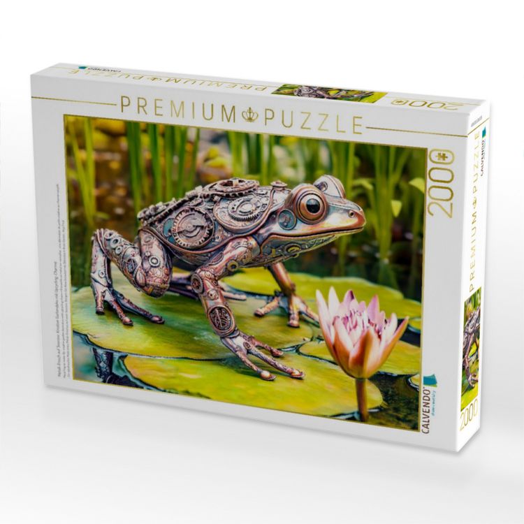 Produktbild: CALVENDO Puzzle Metall-Frosch auf Seerose: Kreative Gartendeko mit Upcycling-Charme | 2000 Teile Lege-Gr&ouml;&szlig;e 90x67cm Foto-Puzzle f&uuml;r gl&uuml;ckliche Stunden