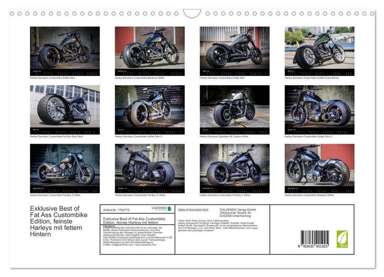 Produktbild: Exklusive Best of Fat Ass Custombike Edition, feinste Harleys mit fettem Hintern (Wandkalender 2025 DIN A3 quer), CALVENDO Monatskalender