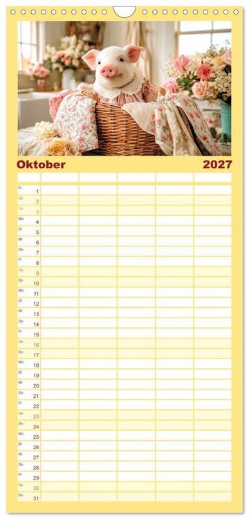 Produktbild: Familienplaner 2027 - Vom Gl&uuml;ck, ein Schweinchen zu sein mit 5 Spalten (Wandkalender, 21 x 45 cm) CALVENDO