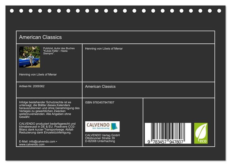 Produktbild: American Classics (Tischkalender 2026 DIN A5 quer), CALVENDO Monatskalender