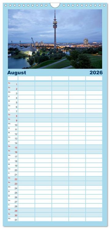 Produktbild: Familienplaner 2026 - Abend in M&uuml;nchen mit 5 Spalten (Wandkalender, 21 x 45 cm) CALVENDO