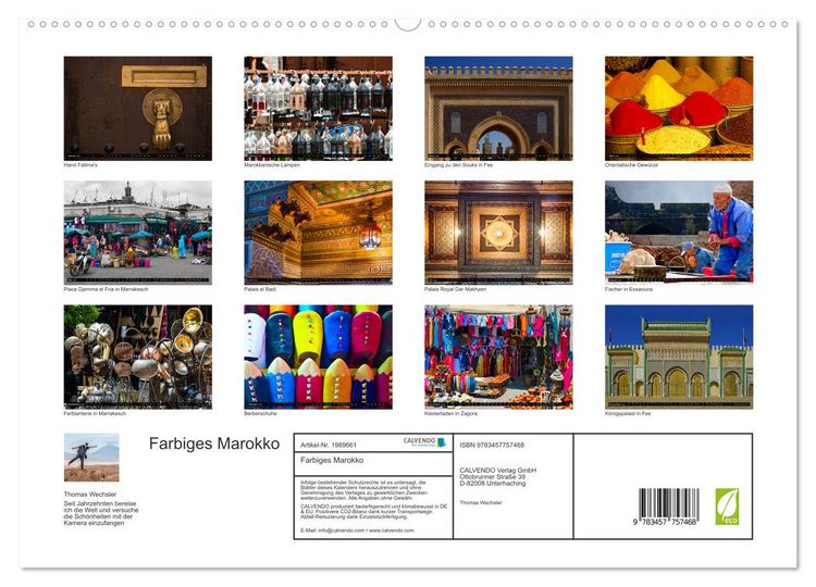 Produktbild: Farbiges Marokko (hochwertiger Premium Wandkalender 2026 DIN A2 quer), Kunstdruck in Hochglanz