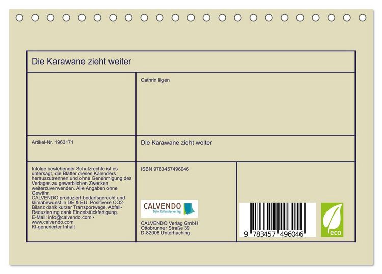 Produktbild: Die Karawane zieht weiter (Tischkalender 2026 DIN A5 quer), CALVENDO Monatskalender