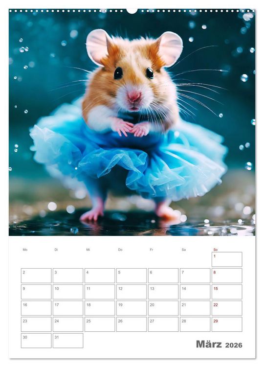 Produktbild: Ballerina Hamster - Eine Sinfonie aus zuckers&uuml;&szlig;e KI Hamstern in T&uuml;ll und Seide (Wandkalender 2026 DIN A2 hoch), CALVENDO Monatskalender
