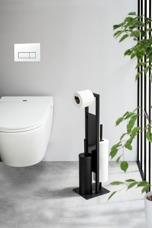 Produktbild: Geschlossene WC-Garnitur Mod. Rivalta Schwarz, mit Toilettenpapier- und Ersatzrollenhalter