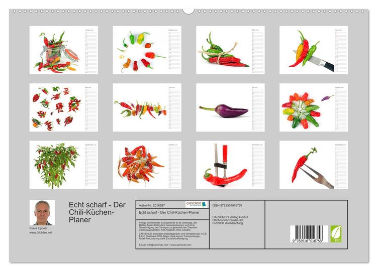 Produktbild: Echt scharf - Der Chili-K&uuml;chen-Planer (hochwertiger Premium Wandkalender 2026 DIN A2 quer), Kunstdruck in Hochglanz