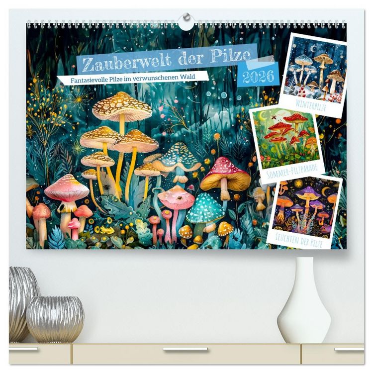 Produktbild: Zauberwelt der Pilze - Fantasievolle Pilze im verwunschenen Wald (hochwertiger Premium Wandkalender 2026 DIN A2 quer), Kunstdruck in Hochglanz
