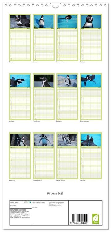 Produktbild: Familienplaner 2027 - Pinguine 2027 mit 5 Spalten (Wandkalender, 21 x 45 cm) CALVENDO