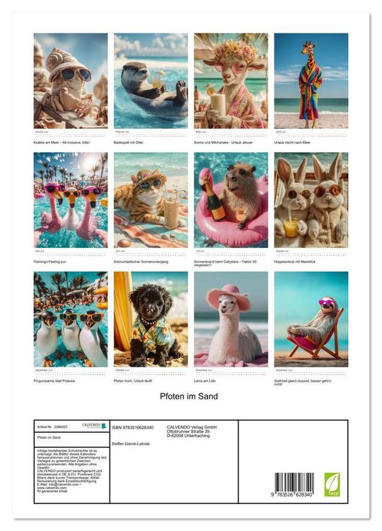 Produktbild: Pfoten im Sand (hochwertiger Premium Wandkalender 2026 DIN A2 hoch), Kunstdruck in Hochglanz