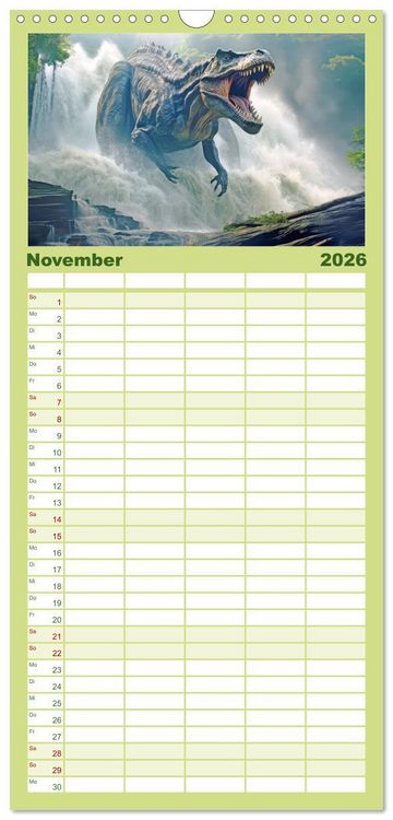 Produktbild: Familienplaner 2026 - Urzeittiere - KI-Fantasiebilder mit 5 Spalten (Wandkalender, 21 x 45 cm) CALVENDO