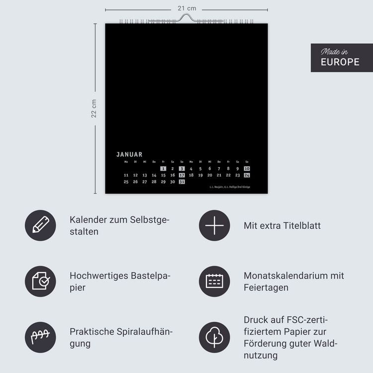 Produktbild: Premium-Bastelkalender schwarz mittel 2027