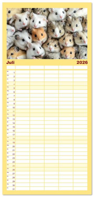 Produktbild: Familienplaner 2026 - Kuschelblicke mit 5 Spalten (Wandkalender, 21 x 45 cm) CALVENDO