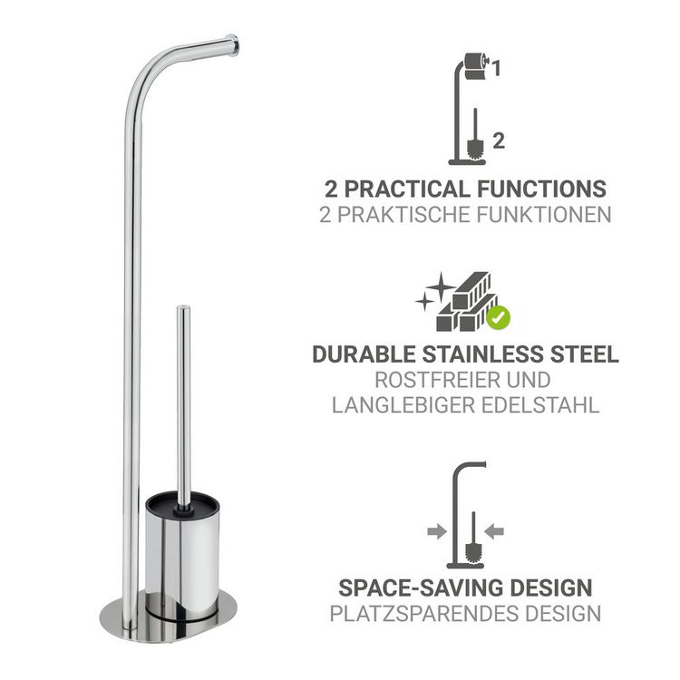 Produktbild: Stand WC-Garnitur Mod. Levante, edelstahl, gl&auml;nzend, schwarz, 23x63x17 cm, rostfrei und freistehend
