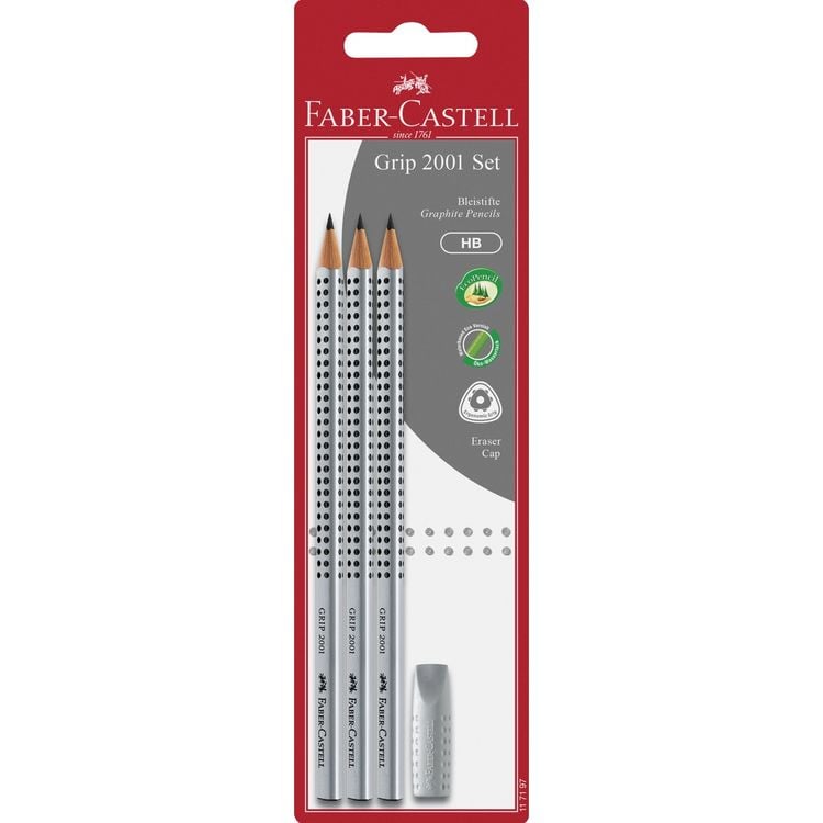 Produktbild: Faber-Castell Bleistift Grip 2001 HB 3er Set mit Radierer