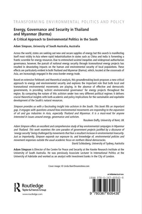 Produktbild: Energy, Governance and Security in Thailand and Myanmar (Burma)