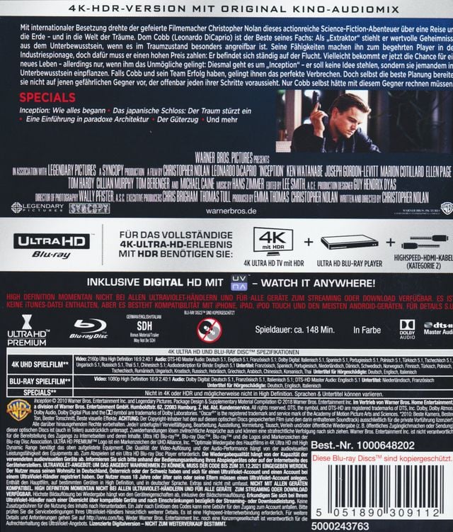 Produktbild: Inception (4K Ultra HD) (+ 2 Blu-rays)